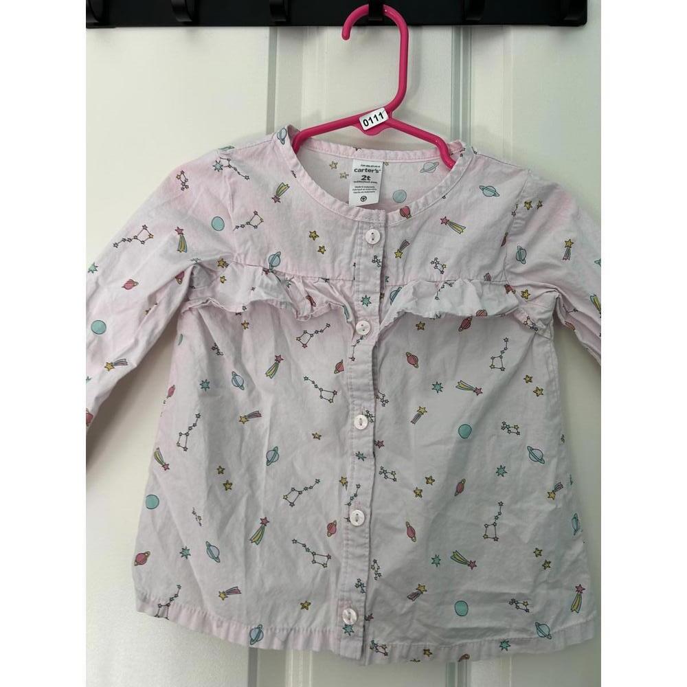 Carters 2T Light Pink button-down shirt, shooting stars and planet print